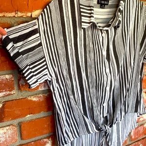 Time Cropped Tie Front Blouse